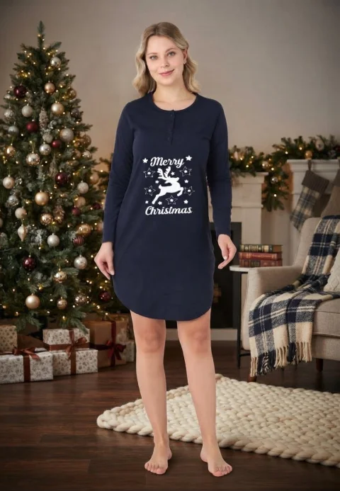 Cămașă de Noapte Damă Bleumarin „Merry Christmas — imagine 1