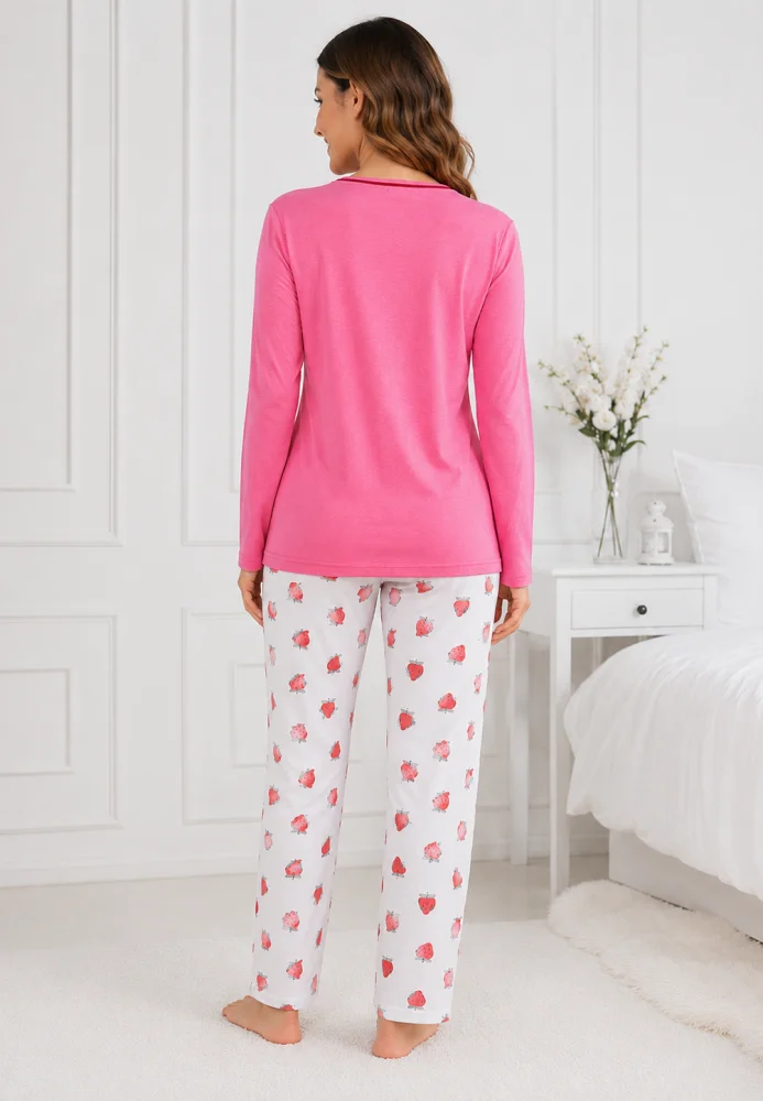 Pijama Damă cu Mâneci Lungi și Pantaloni Lungi roz — imagine 2