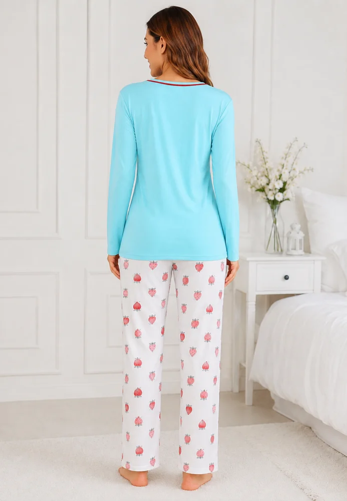Pijama Damă cu Mâneci Lungi și Pantaloni Lungi, Turcoaz