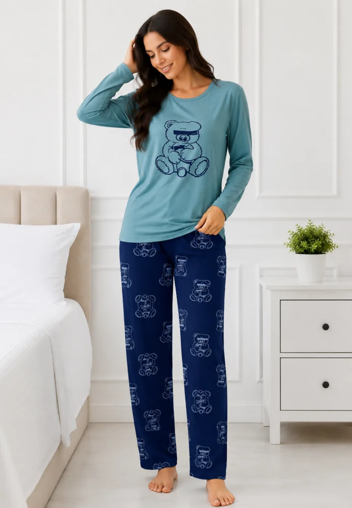Pijama de Dama Călduroasă și Confortabilă cu Imprimeu Ursuleț — imagine 3