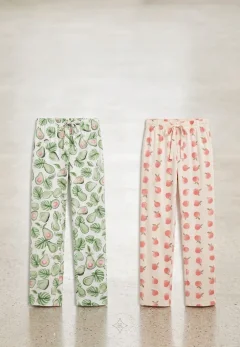 Pantaloni pijama dama (Set 2 piese), bumbac, model avocado si fructe