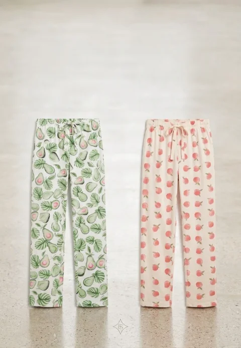 Pantaloni pijama dama (Set 2 piese), bumbac, model avocado si fructe — imagine 1