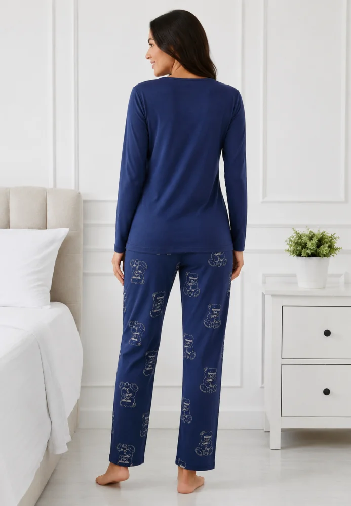 Pijama de Dama Călduroasă și Confortabilă cu Imprimeu Ursuleț