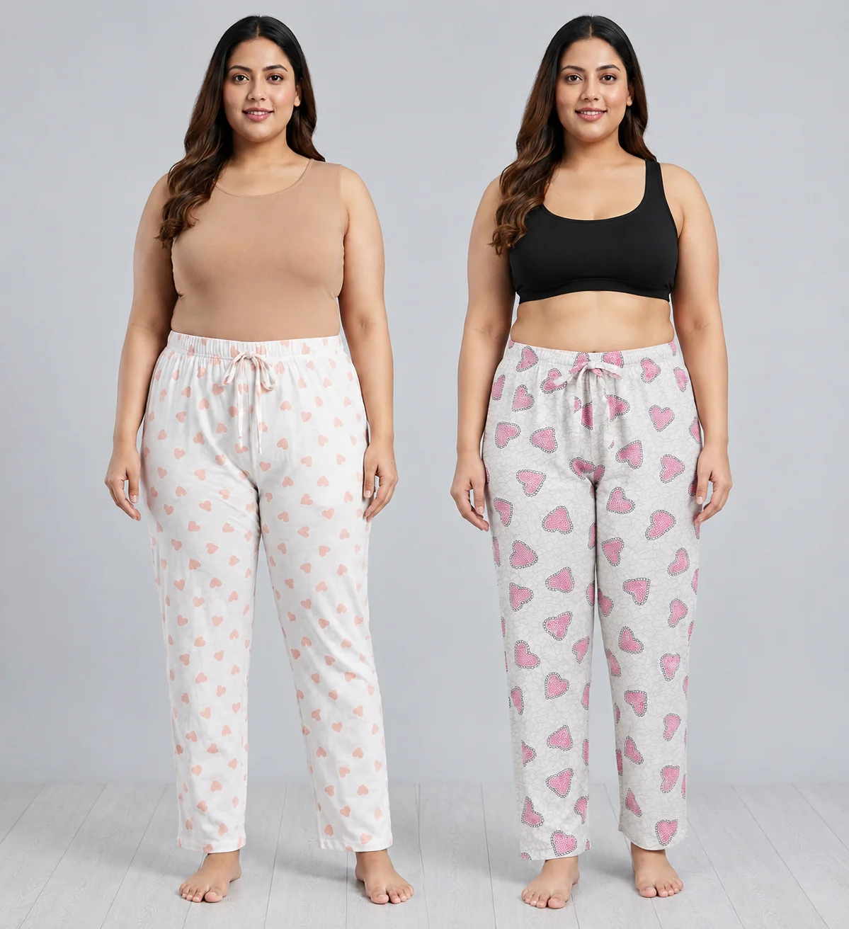 Pantaloni de pijama sau de casă pentru damă, cu un design modern și imprimeu cu inimioare