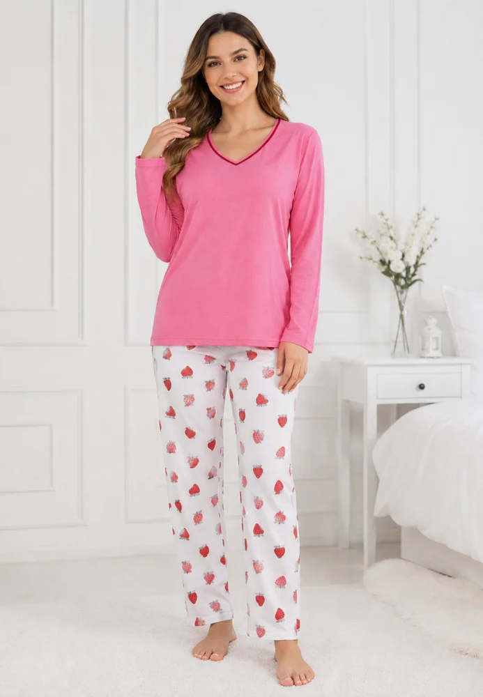 Pijama Damă cu Mâneci Lungi și Pantaloni Lungi roz