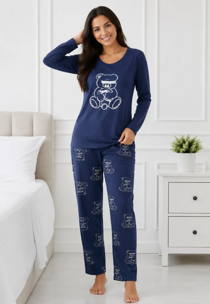 Pijama de Dama Călduroasă și Confortabilă cu Imprimeu Ursuleț