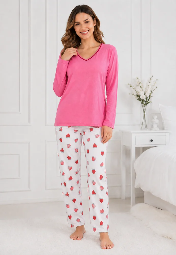 Pijama Damă cu Mâneci Lungi și Pantaloni Lungi roz