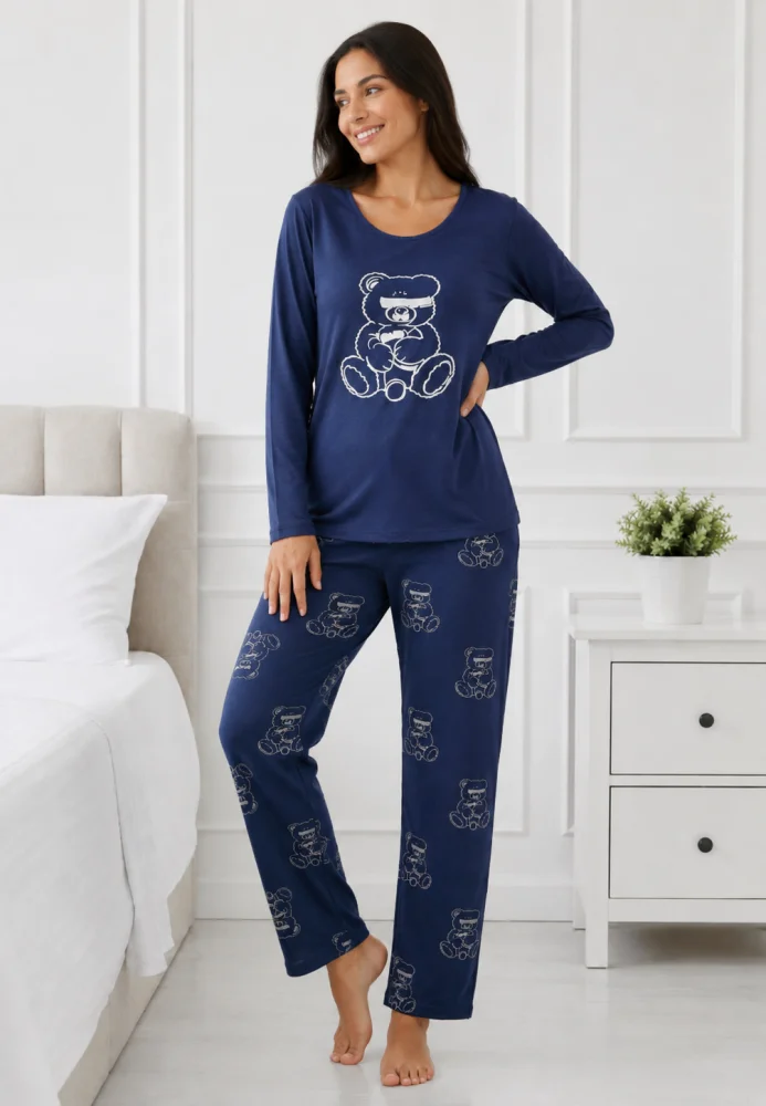 Pijama de Dama Călduroasă și Confortabilă cu Imprimeu Ursuleț — imagine 3