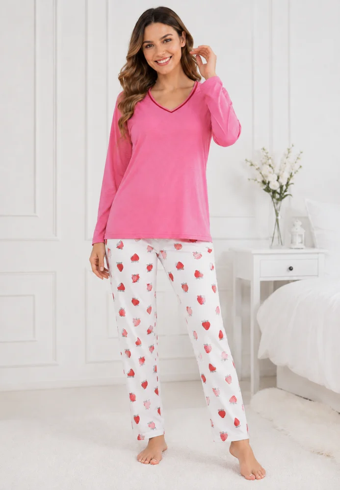 Pijama Damă cu Mâneci Lungi și Pantaloni Lungi roz — imagine 3