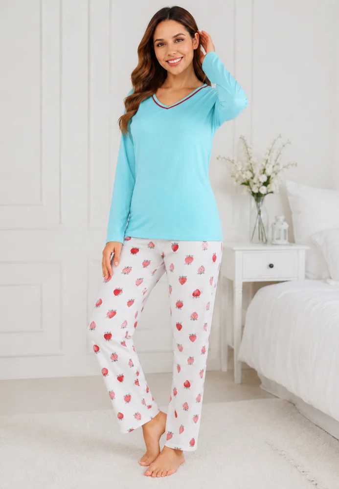 Pijama Damă cu Mâneci Lungi și Pantaloni Lungi, Turcoaz