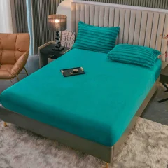 Lenjerie de Pat Cocolino cu Blăniță tip Iepuraș, turcuaz – 4 Piese, Cu Elastic, Ultra-Pufoasă