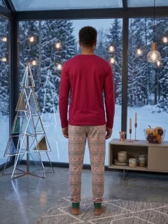 Pijama bărbați de Crăciun din bumbac,bluză cu mânecă lungă și pantaloni lungi, motiv festiv Joy to the World