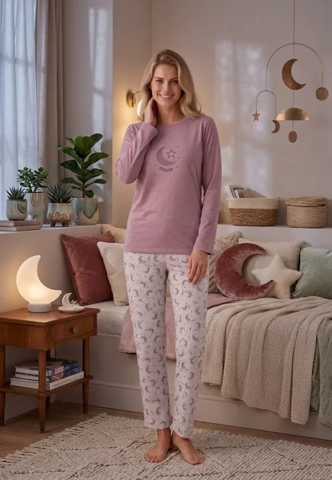 Pijama dama maneca lunga pantalon lungi mov Mon — imagine 1