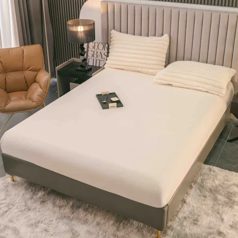 Lenjerie 4 Piese cocolino, Blăniță Shorthair, cu Elastic Perimetral, bej deschis — imagine 2