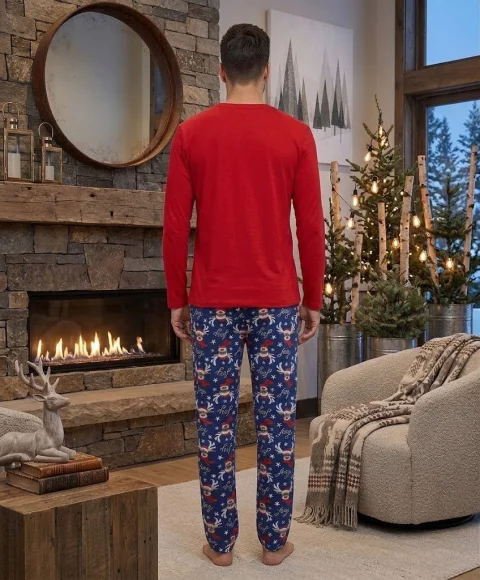 Pijama bărbat roșie de Crăciun cu mesaj Merry Christmas — imagine 2