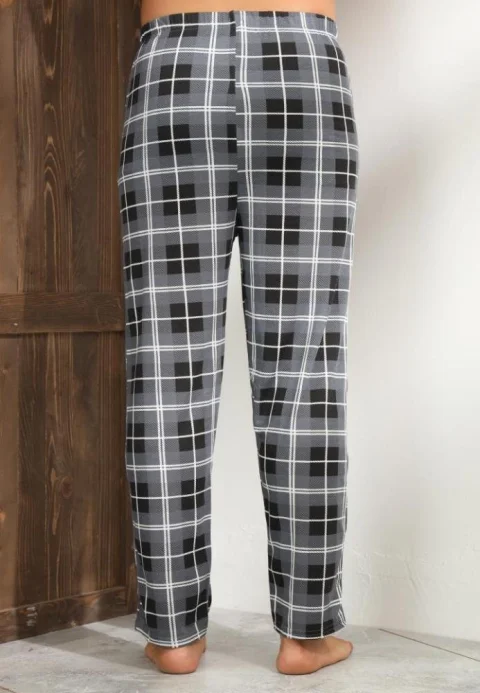 Pantaloni de Pijama Bărbați, Gri Închis cu Negru — imagine 4