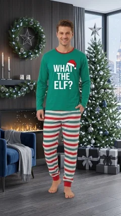 Pijama Bărbați de Crăciun Verde "What The Elf?" verde