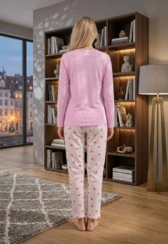 Pijama dama maneca lunga pantalon lungi ,roz print Love