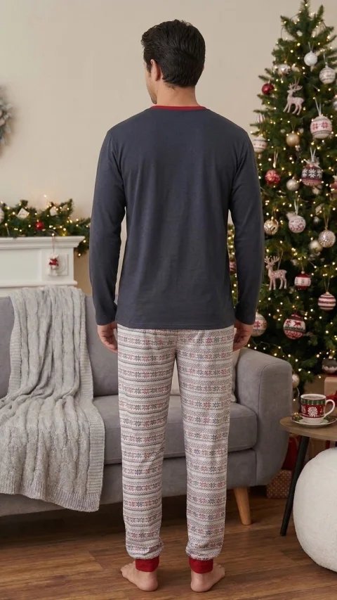 Pijamale de Crăciun pentru Bărbați, Merry Christmas cu Moș Crăciun, GrBluemarin/Multicolor — imagine 2