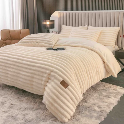 Lenjerie 4 Piese cocolino, Blăniță Shorthair, cu Elastic Perimetral, bej deschis — imagine 5
