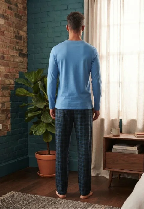 Pijama pentru bărbați, Bluză mânecă lungă cu imprimeu „26” și Pantalon lung în carouri — imagine 2