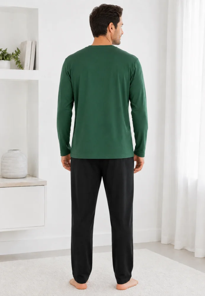 Pijama barbati cu maneca lunga si pantalon lung-Verde