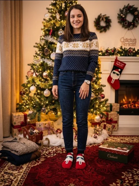 Șosete Festive de Crăciun pentru Cuplu / Familie, Damă și Bărbat, Motive de Sărbători