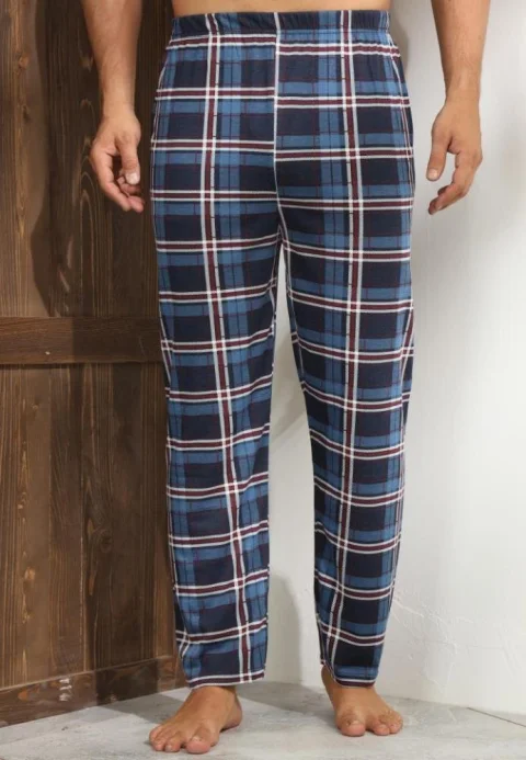 Pantaloni de Pijama Bărbați, Albastru cu Roșu — imagine 1