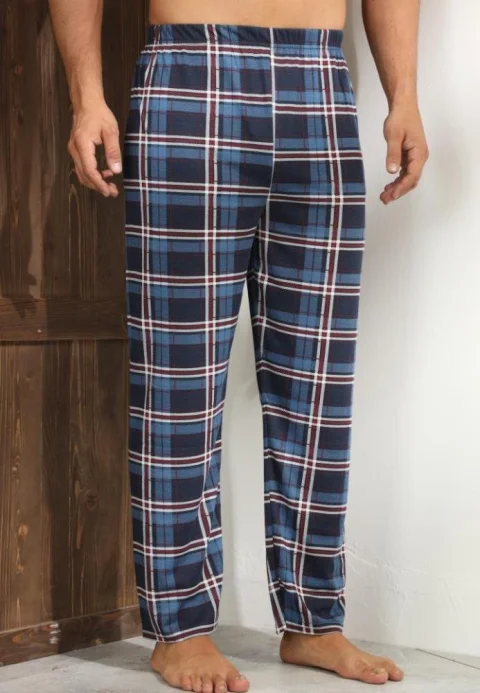 Pantaloni de Pijama Bărbați, Albastru cu Roșu — imagine 2