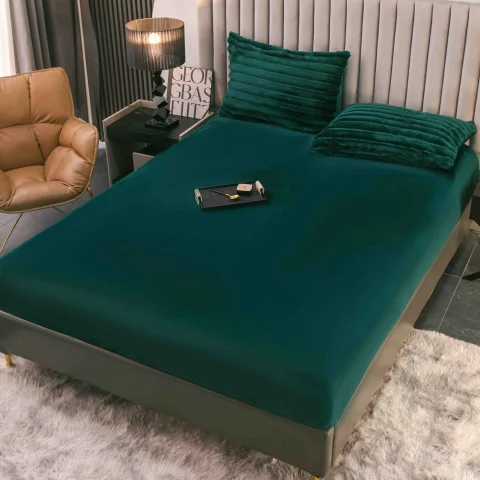 Lenjerie de Pat Cocolino cu Blăniță tip Iepuraș – 4 Piese, Cu Elastic,verde — imagine 4