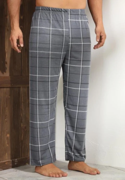 Pantaloni de Pijama Bărbați, Gri cu Alb — imagine 2
