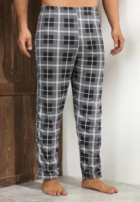 Pantaloni de Pijama Bărbați, Gri Închis cu Negru — imagine 2
