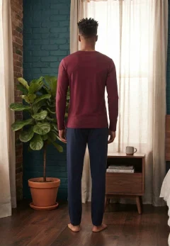 Pijama pentru bărbați, Bluză mânecă lungă cu imprimeu „BALANCE” și Pantalon lung