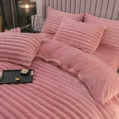 Lenjerie de Pat Deluxe, 4 Piese, Blăniță Shorthair și Cocolino, Cearșaf cu Elastic, Roz