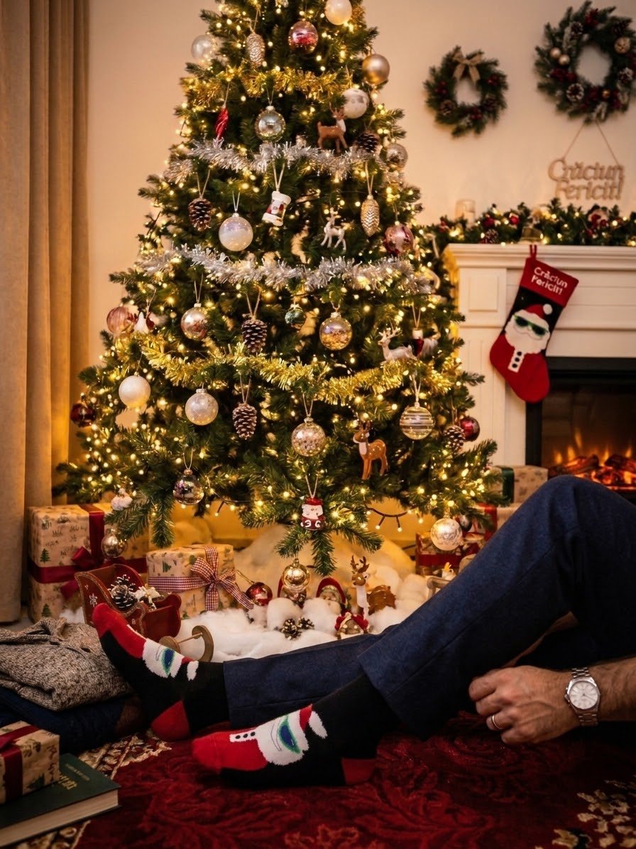 Șosete Festive de Crăciun pentru Cuplu / Familie, Damă și Bărbat, Motive de Sărbători