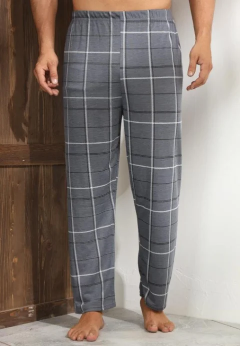 Pantaloni de Pijama Bărbați, Gri cu Alb — imagine 3
