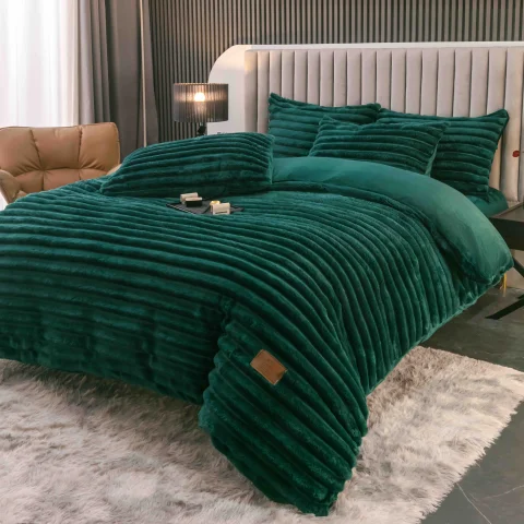 Lenjerie de Pat Cocolino cu Blăniță tip Iepuraș – 4 Piese, Cu Elastic,verde — imagine 5