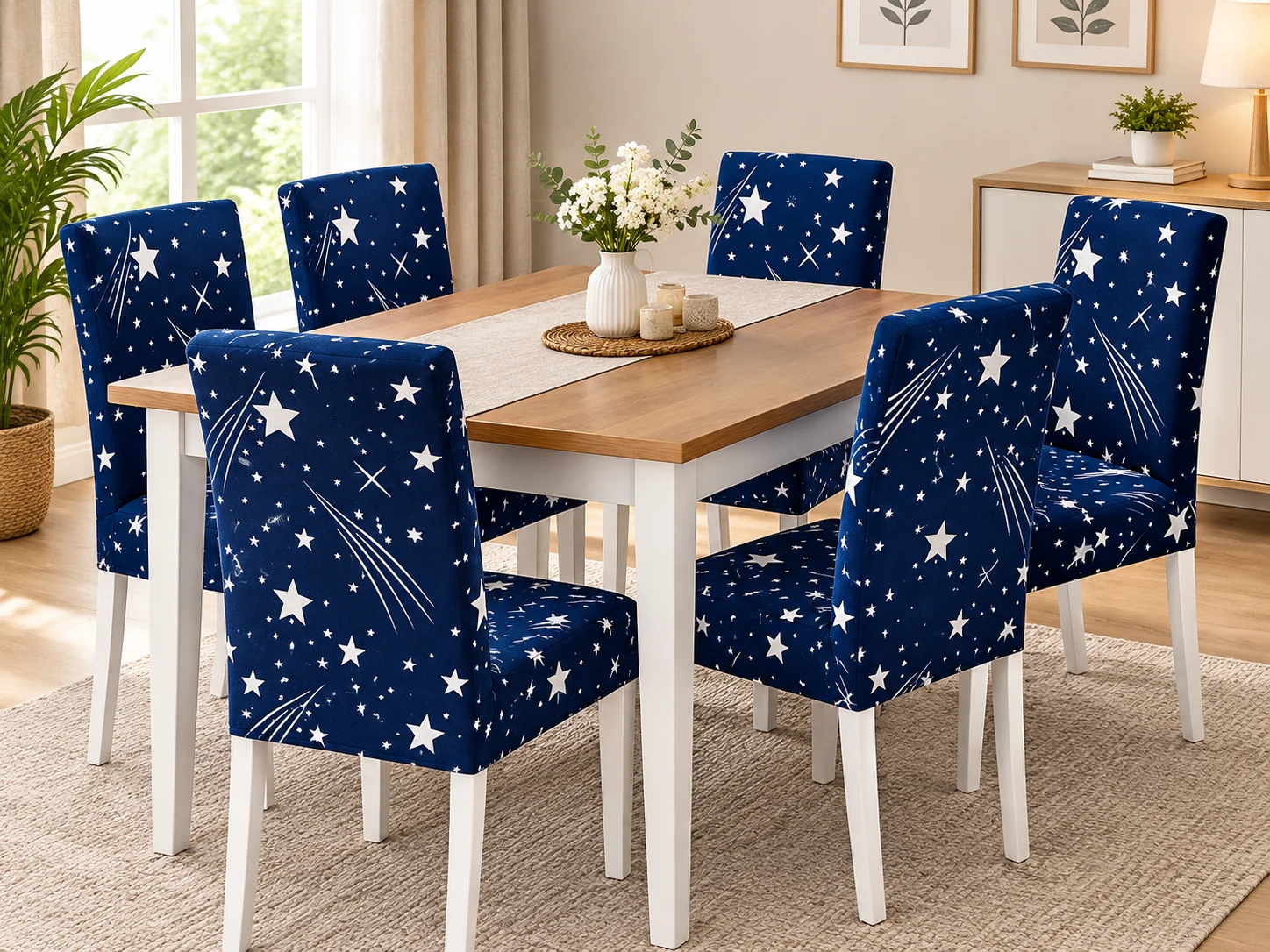Huse Elastice pentru Scaune, Set 6 Piese, Bleumarin — imagine 2