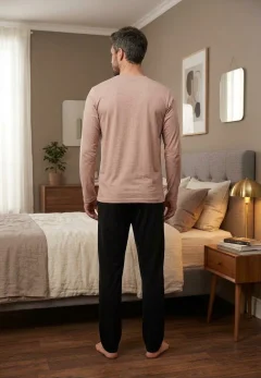 Pijama barbati ORIGINAL, bluza nud si pantaloni negri