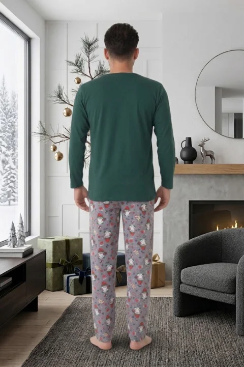 Pijama bărbat verde de Crăciun cu modele tematice — imagine 2