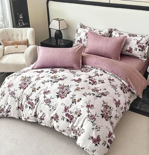 Set Lenjerie de Pat Dublu Finet, 6 Piese, Imprimeu Floral