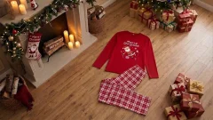 Pijama Barbati Craciun,  Bluza Rosie si Pantaloni Carouri, Rosu/Alb
