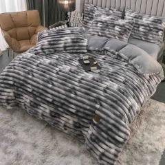 Lenjerie de Pat Cocolino cu Blăniță tip Iepuraș, Shorthair, Gofrată – 4 Piese, Cu Elastic, Ultra-Pufoasă
