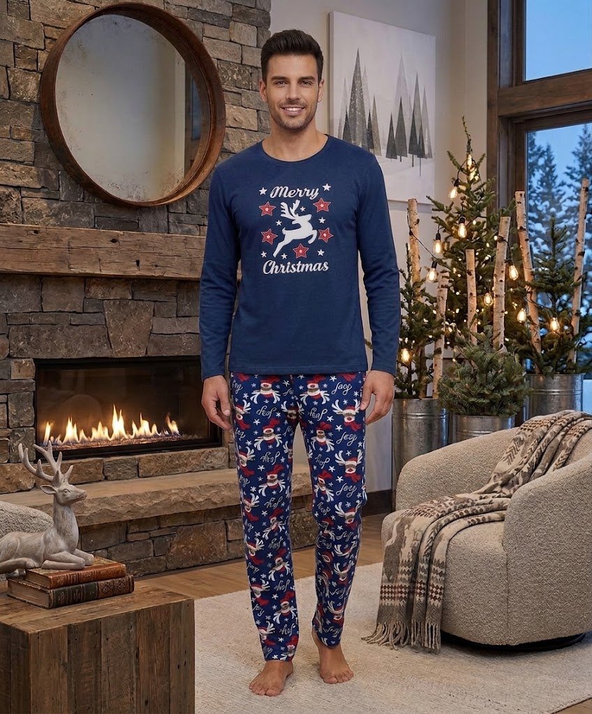 Pijama Crăciun Bărbați Bluemarin – Set Ren Merry Christmas