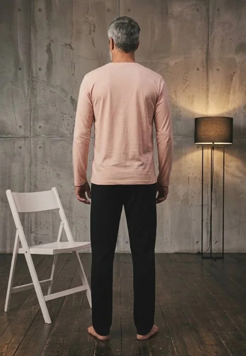 Pijama barbati, bluza bej si pantaloni negri,impreimeu text — imagine 2