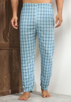 Pantaloni de Pijama Bărbați, Turcoaz cu Alb