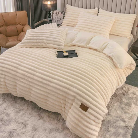 Lenjerie 4 Piese cocolino, Blăniță Shorthair, cu Elastic Perimetral, bej deschis — imagine 4