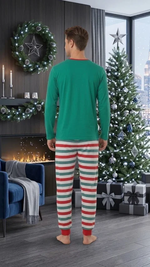 Pijama Bărbați de Crăciun Verde "What The Elf?" verde — imagine 2