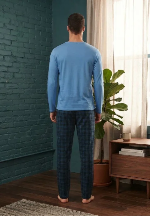 Pijama pentru bărbați, Bluză mânecă lungă cu imprimeu „Athletic” și Pantalon lung în carouri — imagine 2
