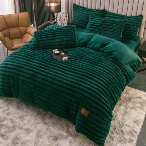 Lenjerie de Pat Cocolino cu Blăniță tip Iepuraș – 4 Piese, Cu Elastic,verde — imagine 1